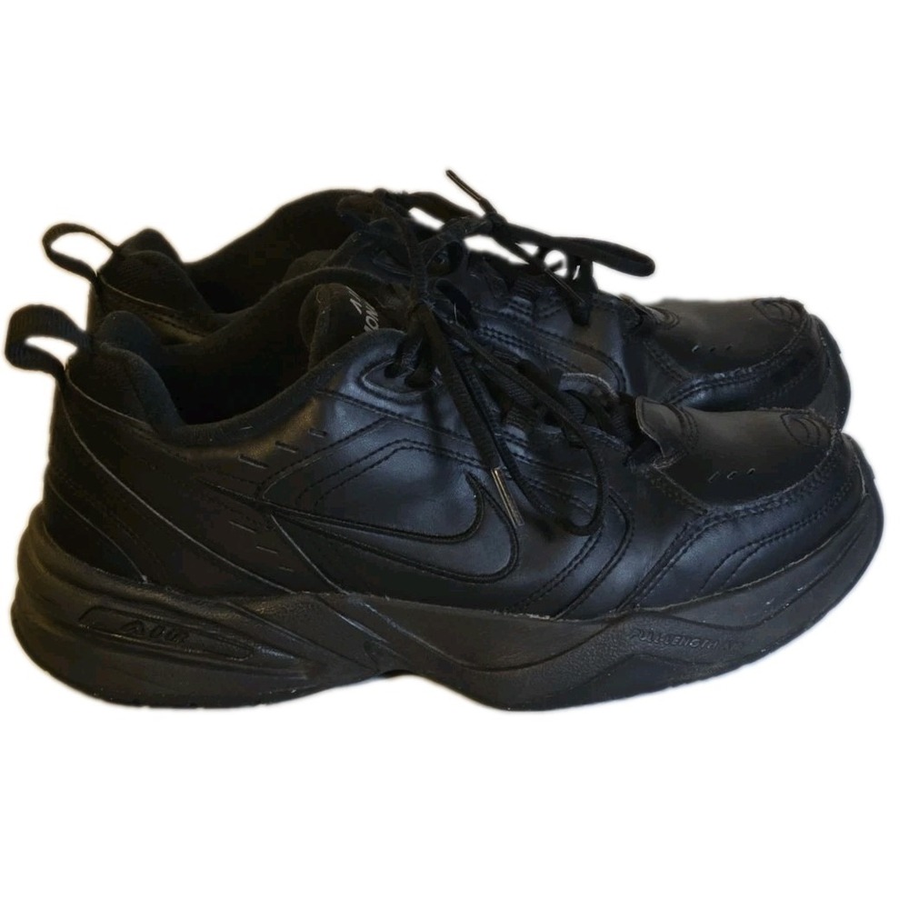 Nike Air Monarch IV Mens 9.5 Triple Black Leather Training Shoes 415445-001 Nine